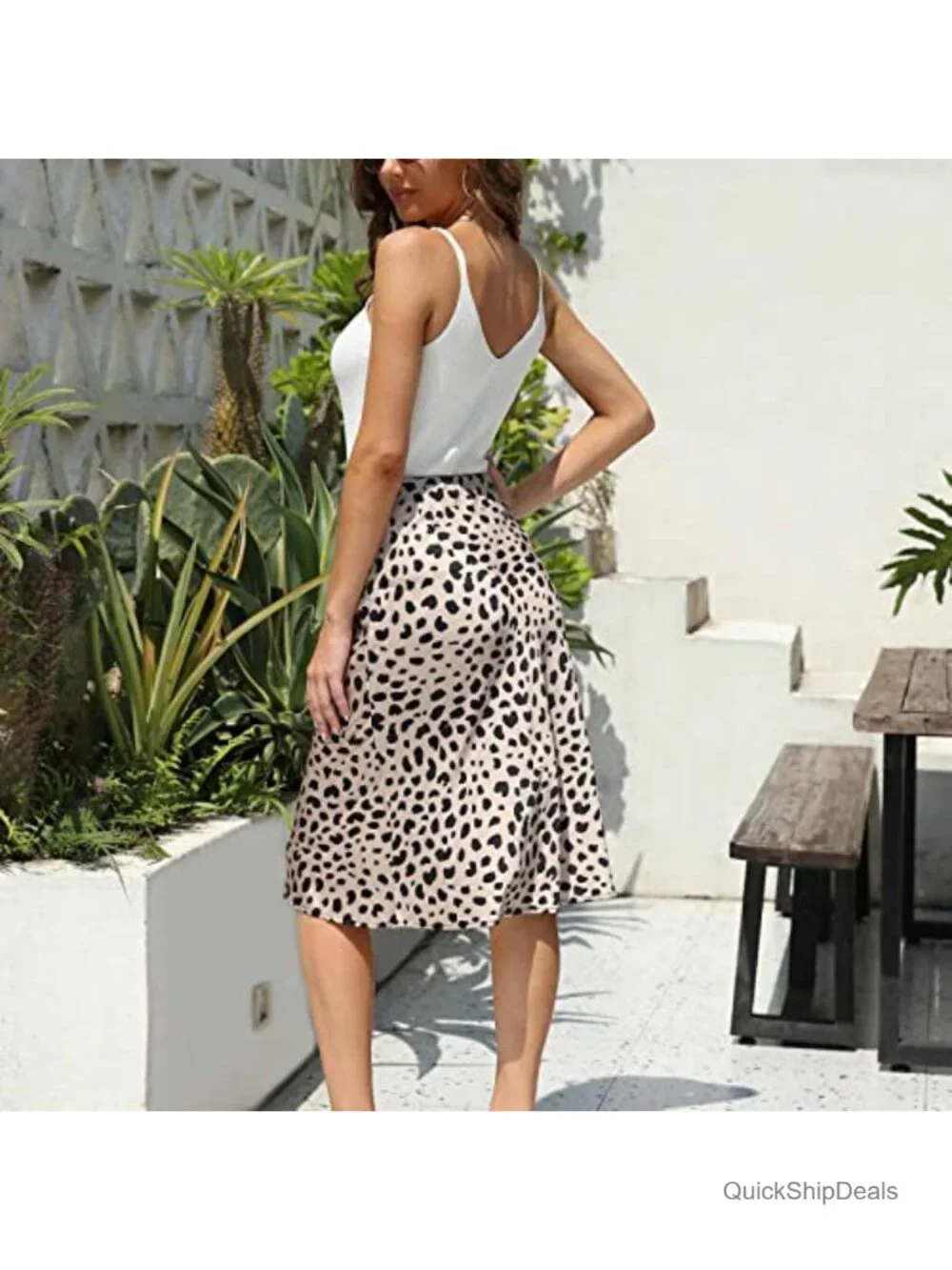 Silk Satin High Waist Elastic A-Line Midi Skirt Trendy Summer